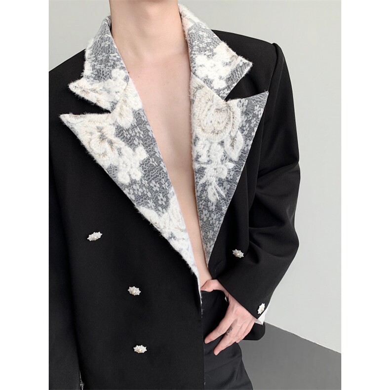 现货25秋冬男士蕾丝拼接雪花扣礼服华丽风西装外套xz168-p168,男装西服,电商B288