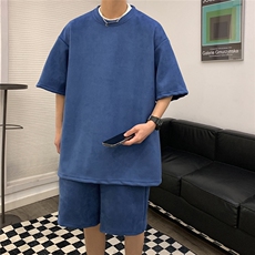 1港风模麂皮绒大码M-5XL短TDT8766P23DK8767P32套装TZ8757P55，男装休闲套装，星座226-2