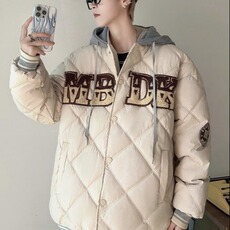 美式复古菱格2024年冬季新款连帽棉服女假两件棒球服565-P95，男装棉衣，星座1109-3