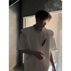 垫肩t恤小众高级感分割解构美式短袖潮牌小领口男模穿搭T32，男装T恤，星座1116A（原606A-3）