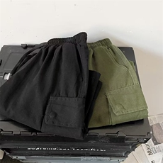 复古日系纯色多口袋工装短裤男潮牌宽松bf百搭阔腿五分裤~DK2131，男装休闲裤，星座601-2