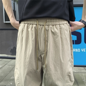 褶皱感潮流直筒休闲裤男女夏季薄款宽松户外工装速干长裤图片