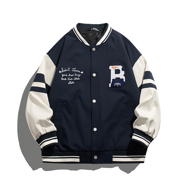 白底平铺港风上衣夹克宽松落肩拼色棒球服外套JK712-P75,男装夹克,星座1204-3