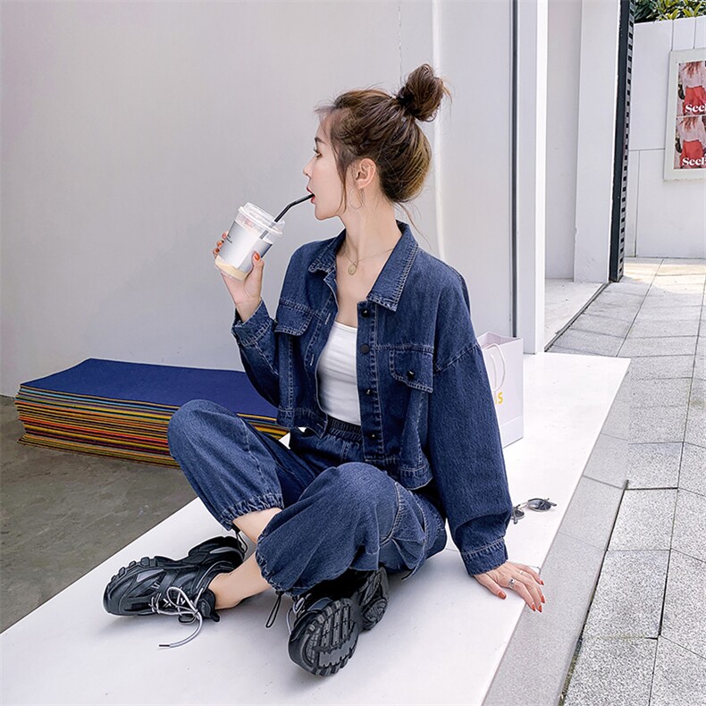 2021春秋季新款时尚牛仔个性套装显瘦百搭气质女装两件套,女装套装/套裙,魅影