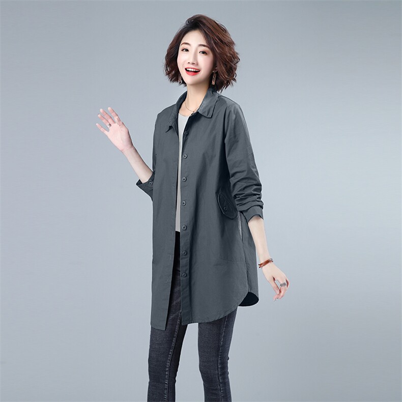 秋装女士风衣外套宽松口袋常规休闲中长款纯色5109款,女装风衣,秋牧寒烟