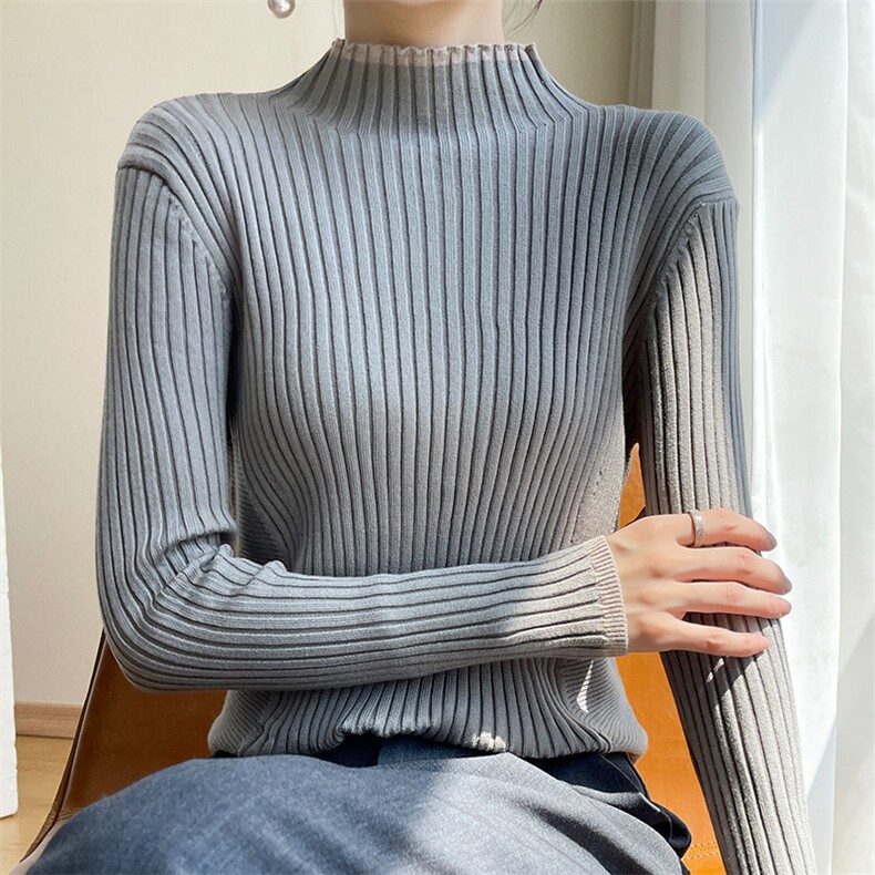 暖柔软糯高领长袖针织衫女秋冬新款修身显瘦打底衫毛衣上衣,针织衫/毛衣,硕诚羊绒