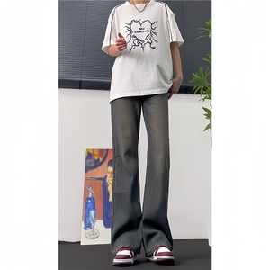 cleanfit巴家竹节牛仔裤高级感痞帅修身微喇叭裤图片