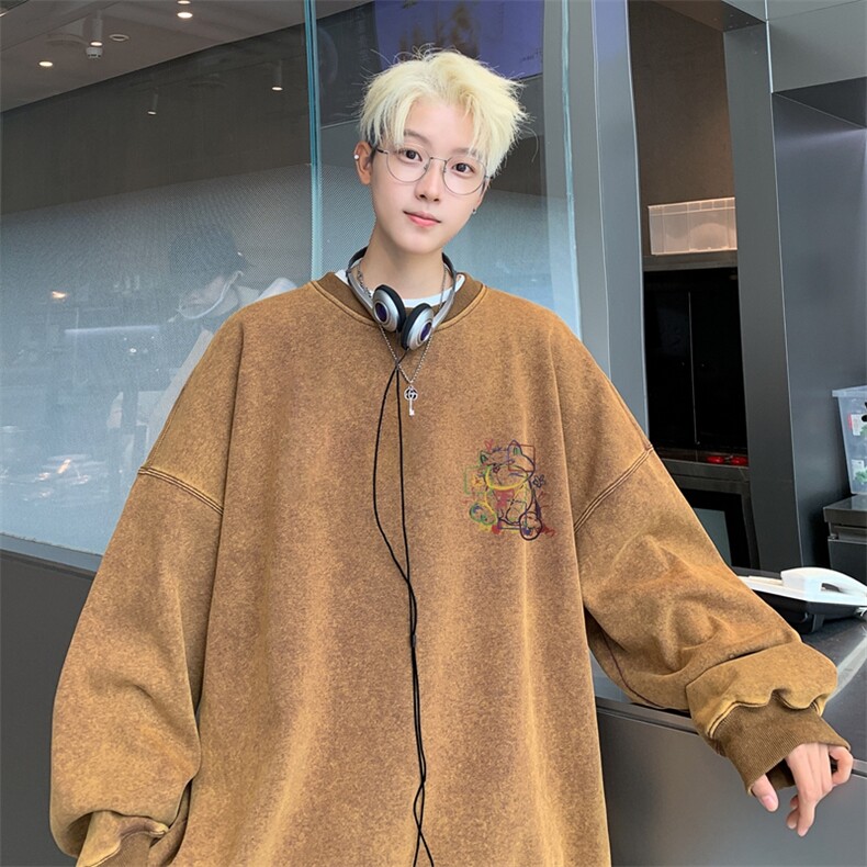 美式潮牌重磅水洗做旧圆领卫衣力推大码男XZ517A-2-Y7740-P58,男装卫衣,星座517A-2