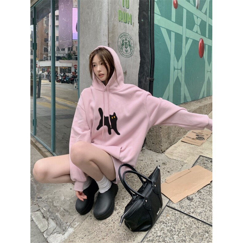 C346-P55黑猫印花宽松上衣学生连帽百搭卫衣,男装卫衣,星座617A-2