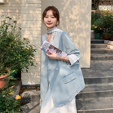 现货蕾丝拼接牛仔西装2531P145控218，女装短外套，2C201