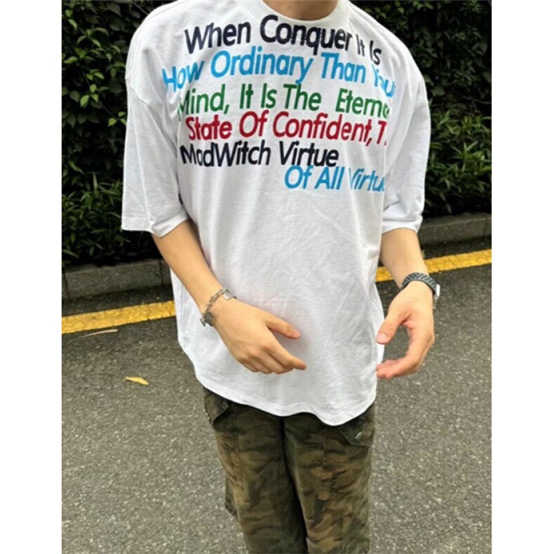 夏季新款复古不规则字母印花男女纯棉短袖设计感宽松T恤TY044,男装T恤,星座1116A（原606A-3）