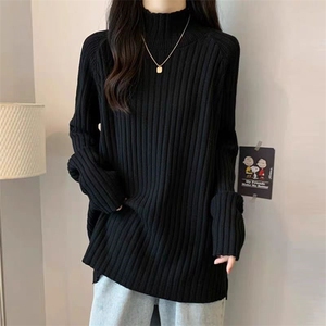 高领毛衣女洋气秋冬季宽松纯色简约堆堆领打底衫图片