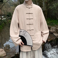 现货主推风春秋新款棉麻复古盘口长袖衬衫中式唐装CS03-P55，男装衬衫，星座217-5