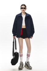 美式罗纹拼接袖子褶皱大码M-5XL教练夹克女JK78056P69控105，男装夹克，星座227-7