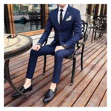 条纹两粒扣男装西服套装三件套礼服1012-W8008，男装西服套装，星座1012