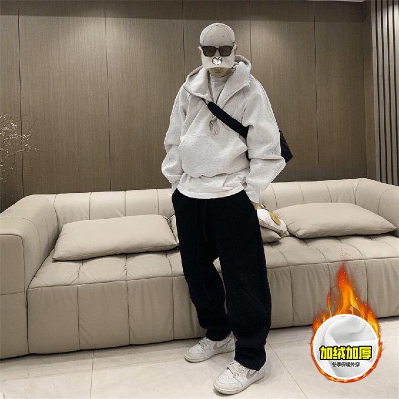 480G重磅加绒硬挺boxy男女秋冬美式高街结构半拉链卫衣开衫厚外套,女装短外套,电商A486
