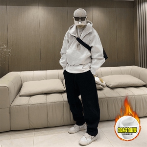 480G重磅加绒硬挺boxy男女秋冬美式高街结构半拉链卫衣开衫厚外套,166女生穿衣搭配技巧图片