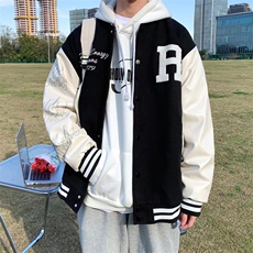 港风宽松毛呢刺绣皮袖夹克青少年连帽长袖W1101P62，男装夹克，星座1116-2