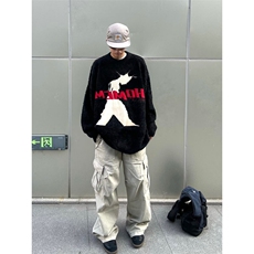 水貂毛针织衫男秋冬人像字母小众设计感宽松慵懒风毛衣，男装针织衫/毛衣，星座410-7