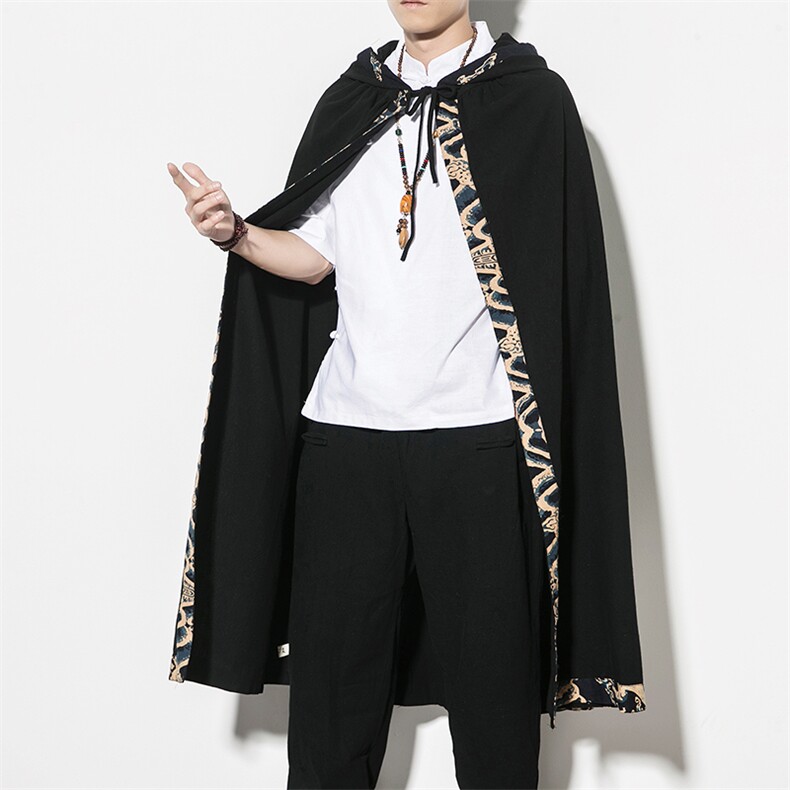 2021春季潮流男女披风汉服古装侠客连帽风衣棉麻外套8805/,男装风衣,电商B275