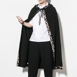 2021春季潮流男女披风汉服古装侠客连帽风衣棉麻外套8805/图片