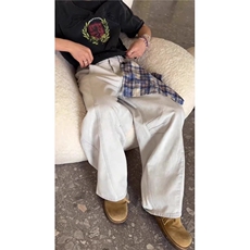 白色方巾可拆弯刀牛仔裤男美式复古拉链设计感镰刀裤宽松阔腿裤子，男装牛仔裤，星座1210-1
