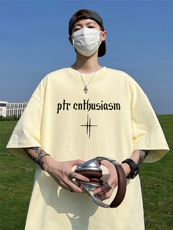 230克纯棉落肩宽松短袖白墨印花T恤B219A-T2516-P25限38，男装T恤，电商B219A