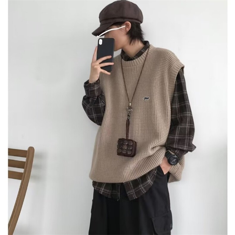 网络图，日系男女ins秋季宽松潮流情侣针织背心XZ302B-1-M0127P38，男装背心/马甲，星座302B-1