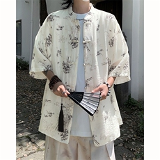2024夏季潮牌百搭五分袖衬衫新中式短袖上衣男现货W8195-P45，男装衬衫，星座512-4