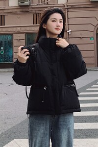 韩版宽松BV绿立领加厚绿色羽绒服女2022冬季新款短款外套90白鸭绒图片