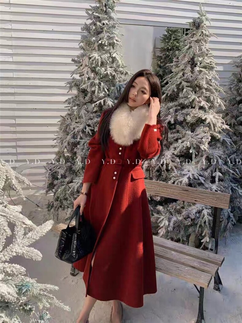 原价799.99!【依嘟】绝美珍珠扣狐狸毛领千金风长款收腰，女装双面呢大衣，依嘟服饰