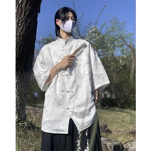 F258-P45 新中式风盘扣衬衫男2024夏季美式潮牌短袖衬衣 现货图片