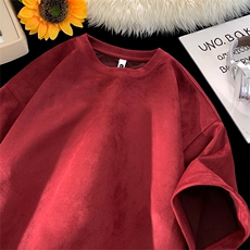 抖音得物直播高品质二开240克美式高街麂皮绒光版纯色短袖t恤12.5，男装T恤，电商A486-1