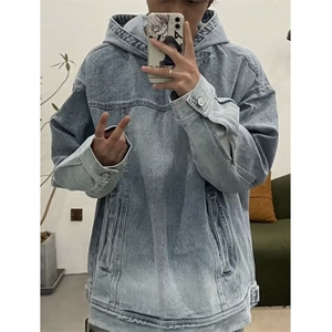 JK8605-P56 美式水洗复古情侣装牛仔卫衣连帽外套男图片