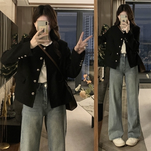 C880-P100黑色外套新款高级感穿搭法式小香风短款夹克图片