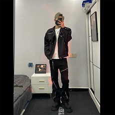 新款春秋简约宽肩黑男休闲设计感短款翻领解构夹克JK326-P68，男装夹克，星座1109-3
