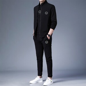 运动套装男春秋季加绒印花休闲运动服中年卫衣爸爸秋装三件套图片