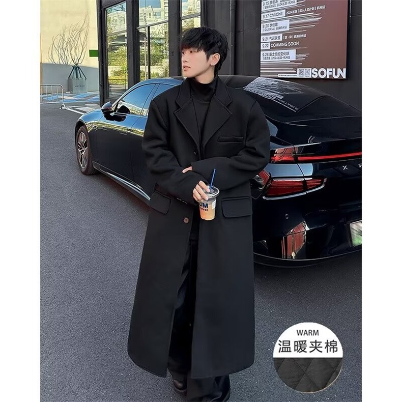 秋冬季中长款毛呢大衣男韩版高级感宽松休闲百搭过膝呢子风衣外套,男装风衣,星座1013