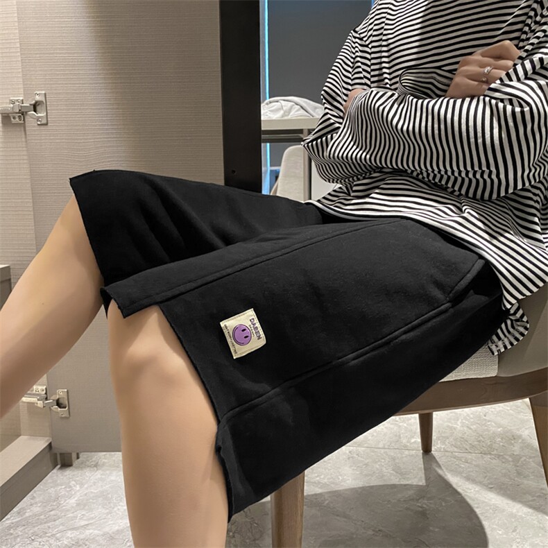 ins港风笑脸贴标撕边破洞情侣休闲五分裤短裤A042-D825-P35,男装休闲裤,电商A042