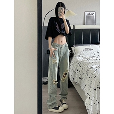 B221美式ins高街暗黑系小众拉链直筒牛仔裤LK23073-P65控88，男装牛仔裤，电商B221