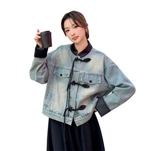 现货2025春季女装新款风盘扣牛仔外套百搭休闲女短款外套图片