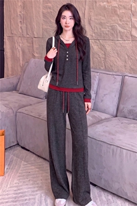 设计感休闲运动套装女春秋时尚新款连帽长袖卫衣阔腿长裤两件套潮图片 设计感休闲运动套装女春秋时尚新款连帽长袖卫衣阔腿长裤两件套潮图片