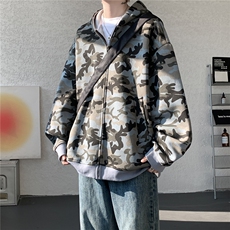 美式重磅拉链连帽开衫卫衣男春秋宽松百搭拼色迷彩外套KS009P65，女装短外套，电商B312