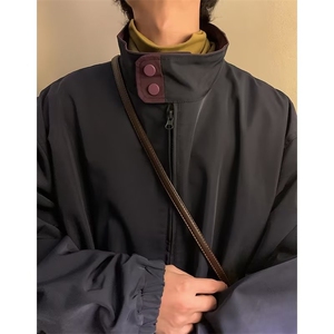 日系复古字母印花撞色翻领夹克男女秋季宽松百搭情侣外套J621P55图片