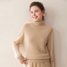 2025秋冬百搭时尚简约厚款高翻领马鞍肩羊绒衫，女装羊绒衫，珍丝贝尔