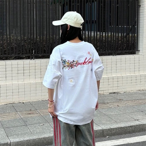 万针全刺绣工艺抖音得物高品质260克重磅纯棉双纱美式高街短袖T恤图片
