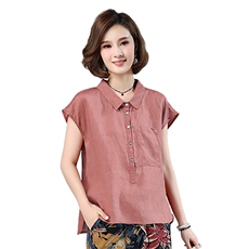 2023年夏季纯色通勤立领套头无袖口袋排多扣上衣，女装大码女装，叶笙衣