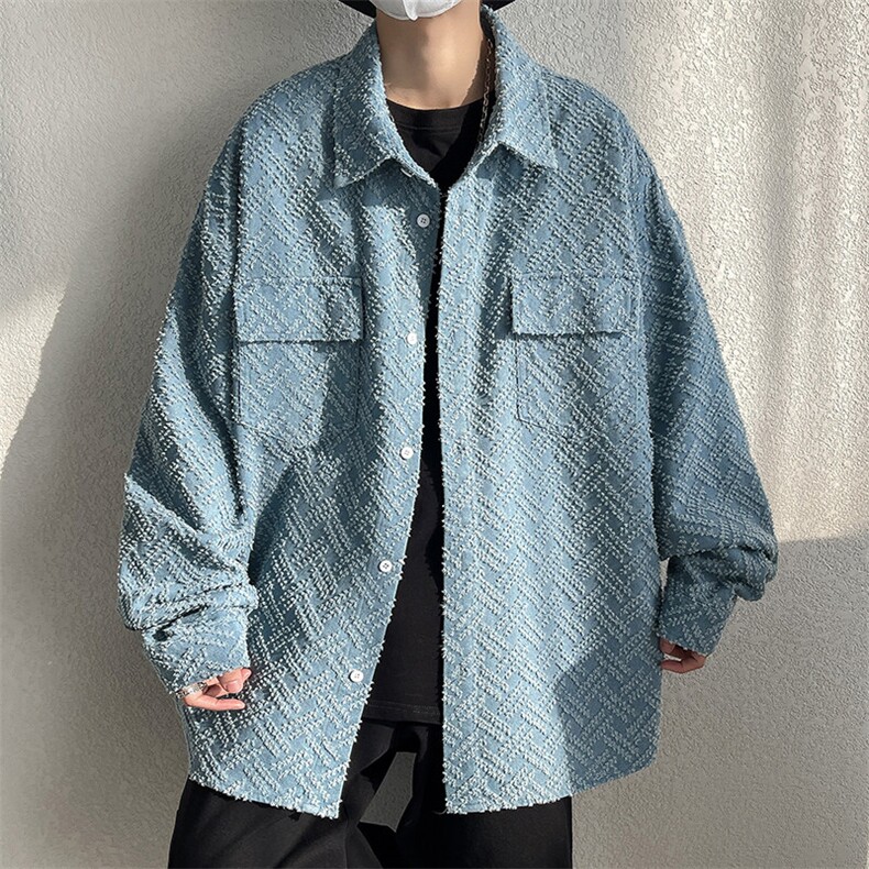 2025春新纯色翻领小香风外套男大码美式潮牌牛仔毛边夹克J528-P70,男装夹克,电商A001-1