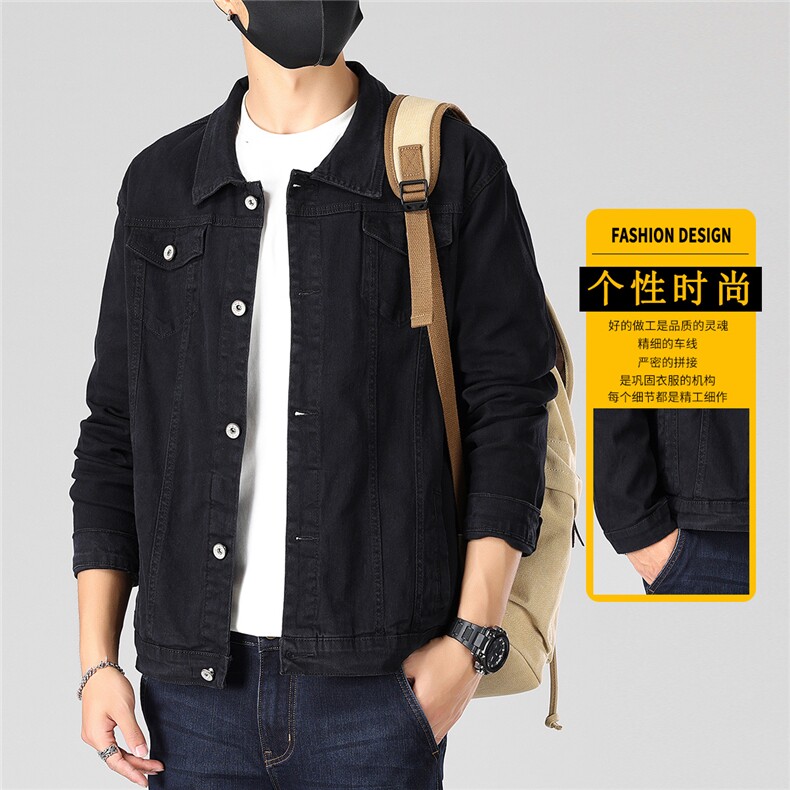 美式工装风黑色牛仔夹克男宽松翻领痞帅休闲外套JA008-特价P60,男装夹克,电商A007