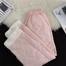 重磅冬季加棉防水拼接羊羔绒棉裤男女款纯色菱格刺绣裤子BK54/P48，男装棉裤，星座506B